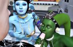 Avatar azul y la verde criatura chupan pene